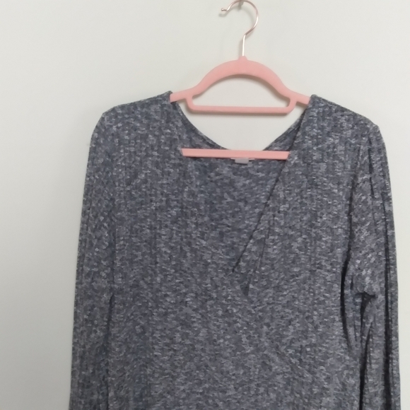 Mossimo Gray Space Dye Faux Wrap Surplice Neckline Long Sleeve Dress Size XXL - Picture 3 of 7